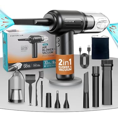 PORTENTUM® 2-in-1 Cordless Vacuum Cleaner and Compressed Air - Battery, 3 Speeds, and LED Light - Vacuum for Car, Keyboard, PC, Home