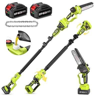 Supstable 2-in-1 Cordless Pole Saw & Mini Chainsaw, Cordless Pole Chainsaw 6 Inch, with Retractable Extension Rod Up to 15 Feet, with 2 x 4.0Ah Batteries for Tree Trimming