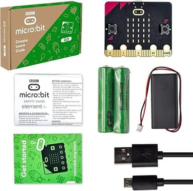 sbMicro:bit V2 Go Kit Original Microbit MB V2 Starter Kit,with BBC Micro:bit V2 Development Board,Battery Holder,2 AAA Batteries,Micro USB Cable for Coding and Programming