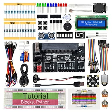 Freenove Super Starter Kit for BBC micro:bit (Not Included, Works with V1 & V2), 266-Page Detailed Tutorial, 191 Items, 38 Projects, Blocks and Python Code